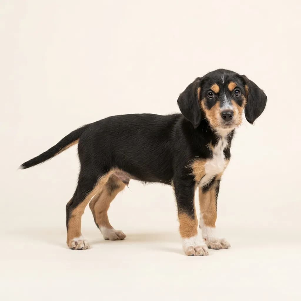 Tricolor Petit Gascon Saintongeois — coat colour and appearance