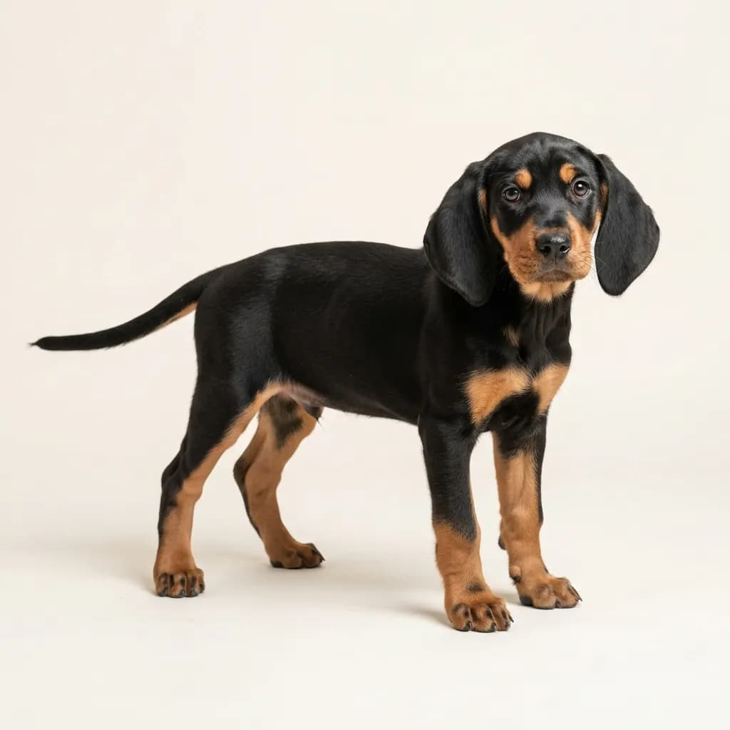 English Coonhound in Schwarz mit Loh — Fellfarbe und Aussehen