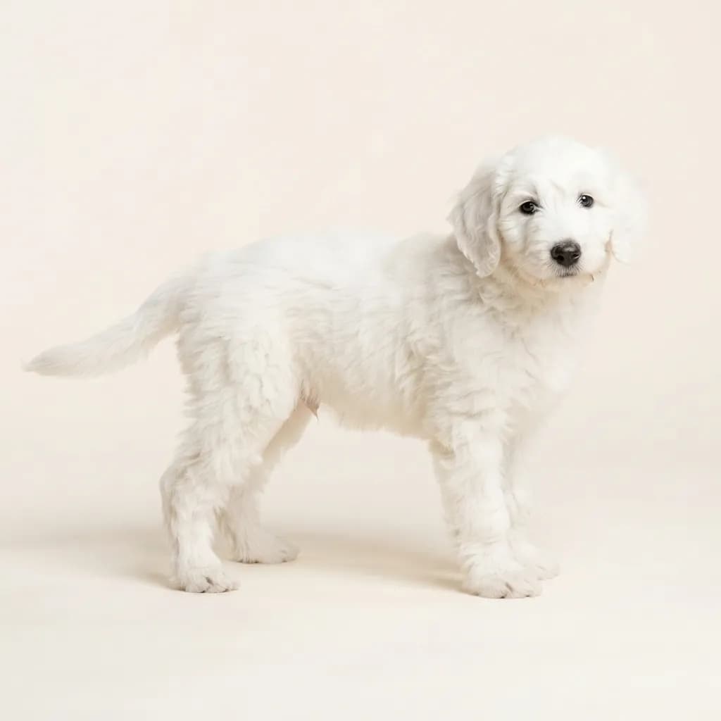 Sheepadoodle in Weiß — Fellfarbe und Aussehen