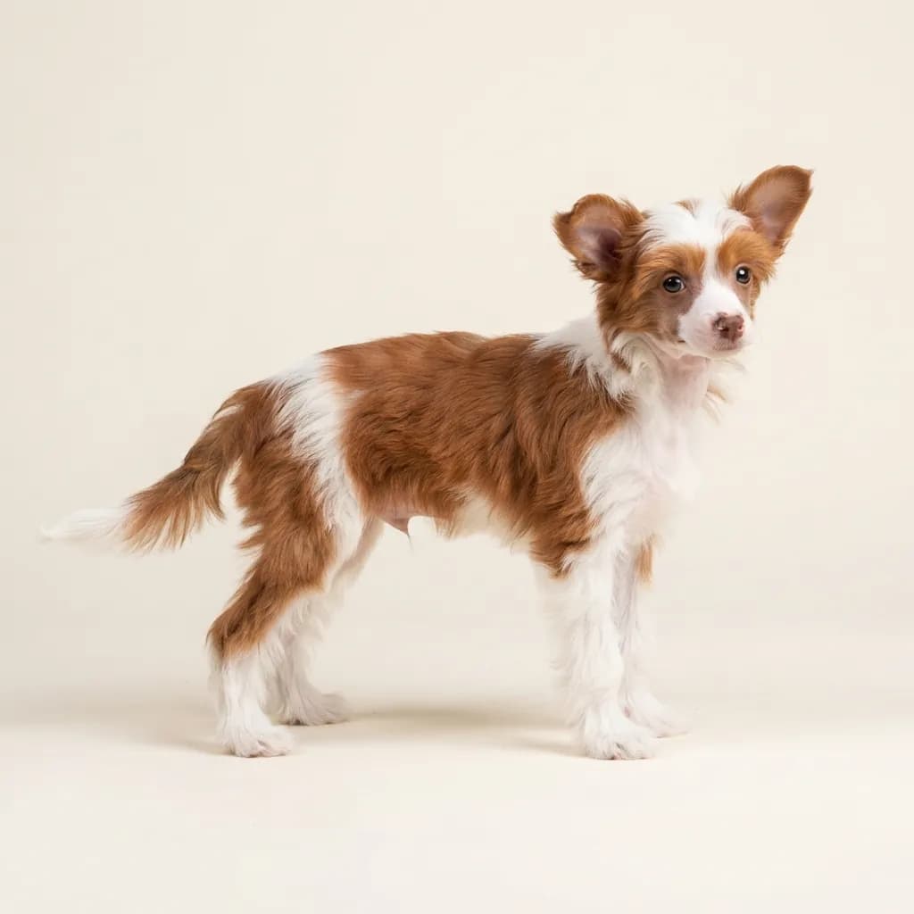 Chinese Crested Dog in Rot-Weiß — Fellfarbe und Aussehen