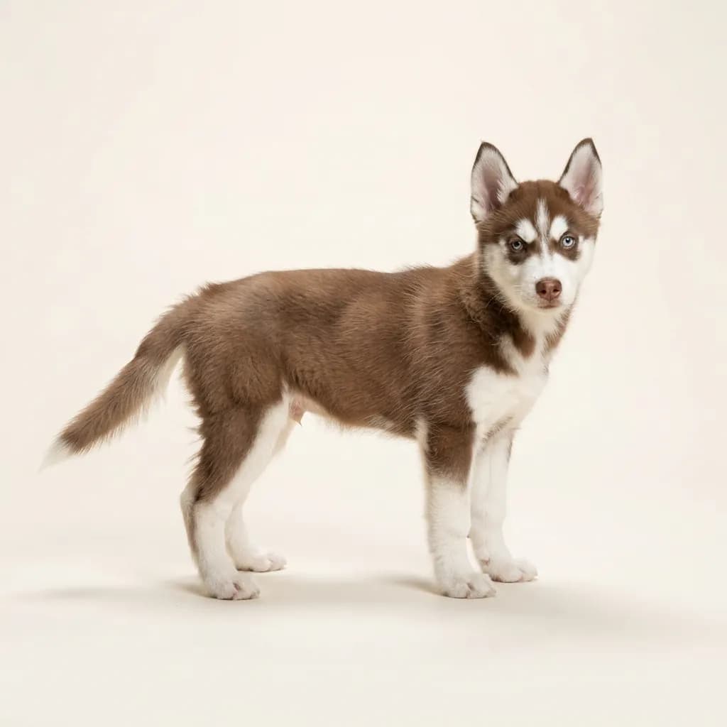 Brown and white Siberian Husky — coat colour and appearance