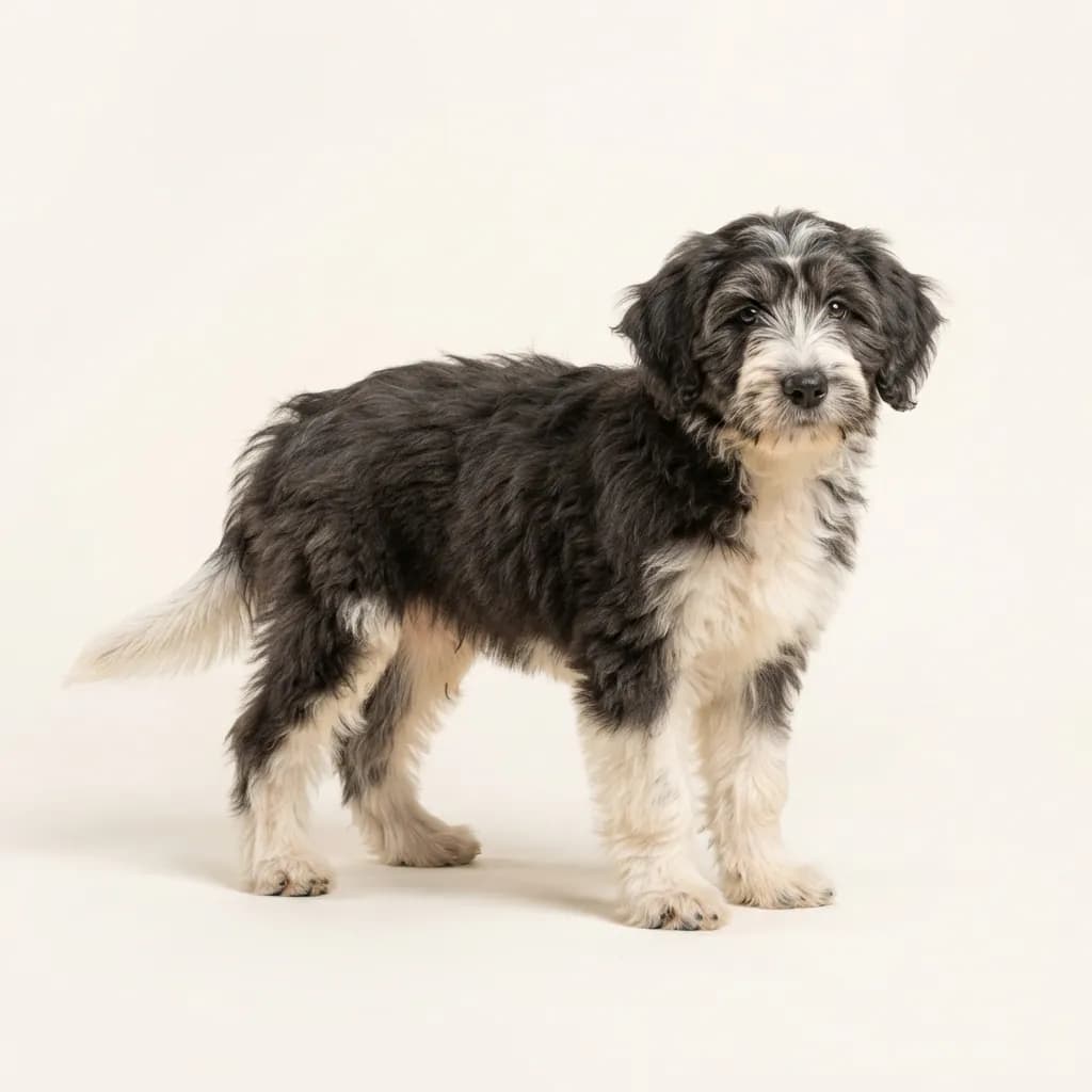 Bicolor Polish Lowland Sheepdog — coat colour and appearance