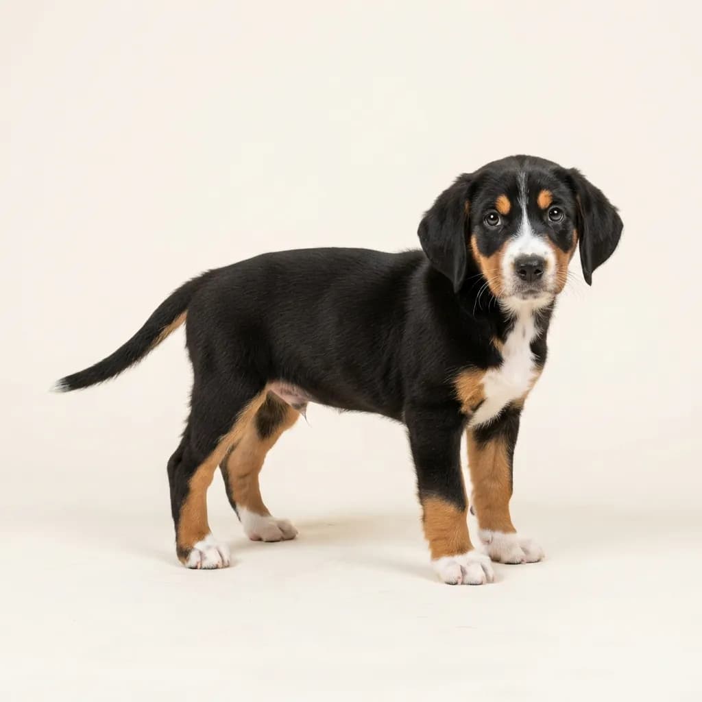 Berner Niederlaufhund in Dreifarbig (Tricolor) — Fellfarbe und Aussehen